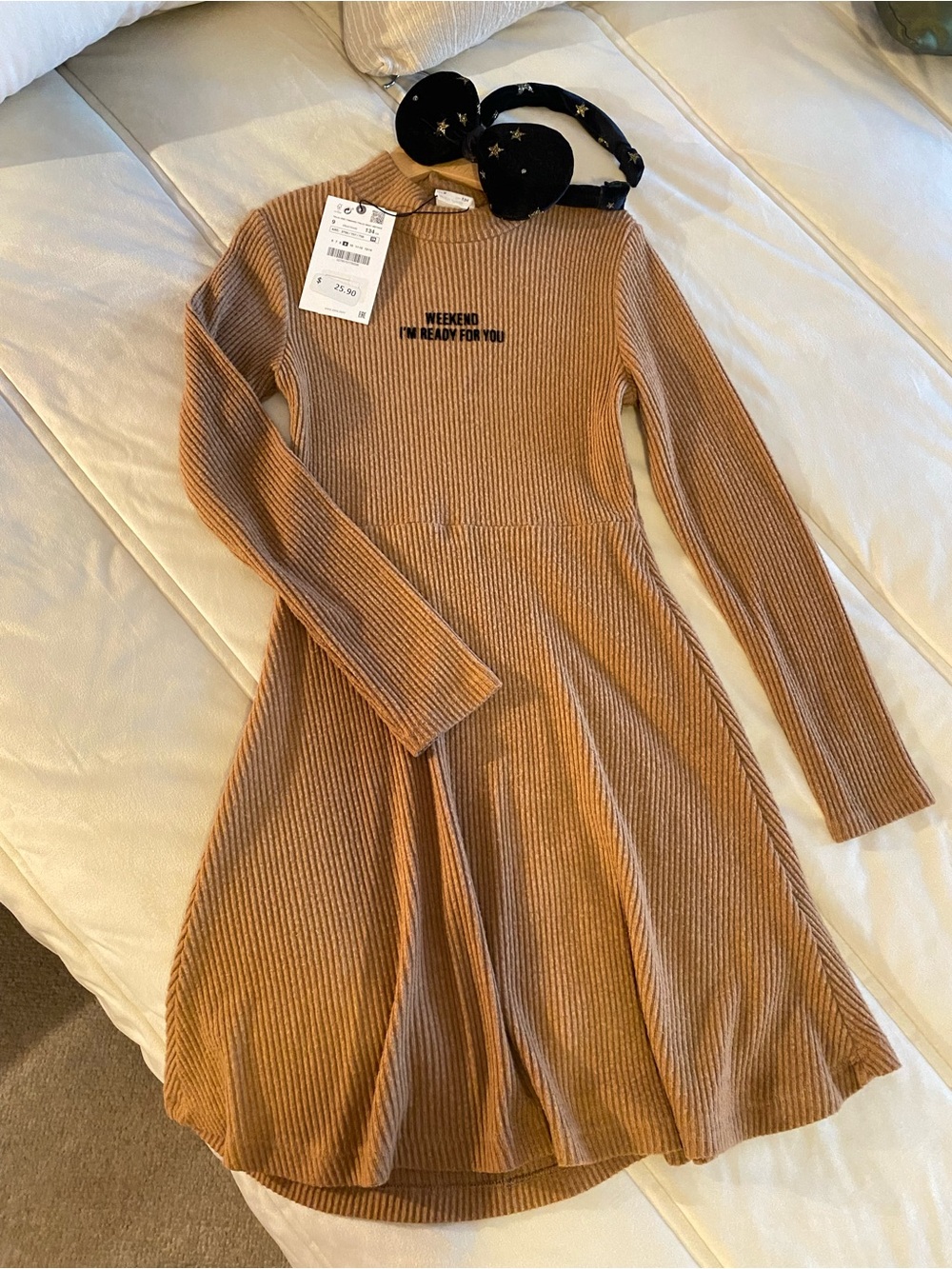 Zara Camel Ribbed Fit-and-Flare Sweater Dress